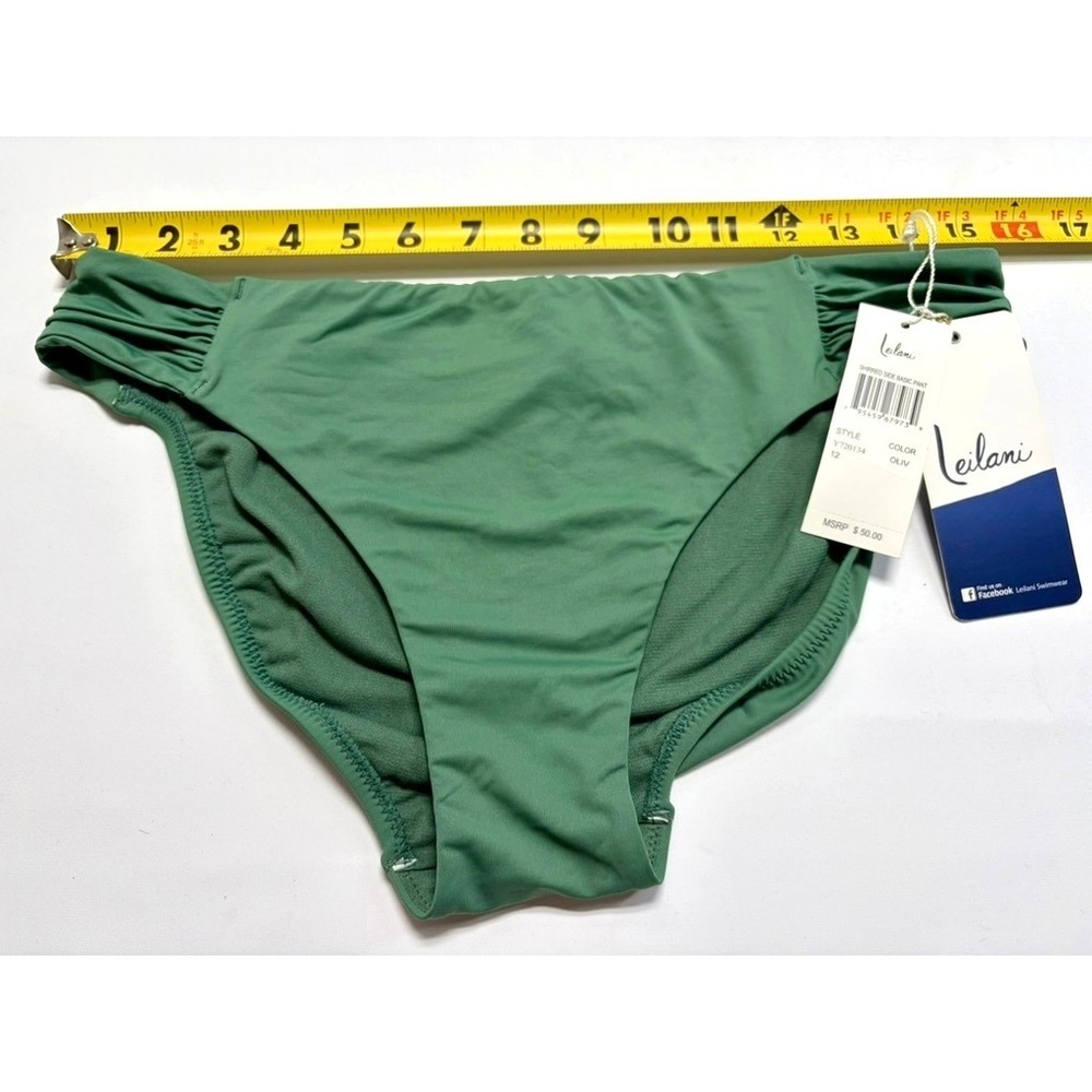 Leilani Olive Shirred Bikini Bottom Size 12 NWT Classic Swim - Picture 4 of 13